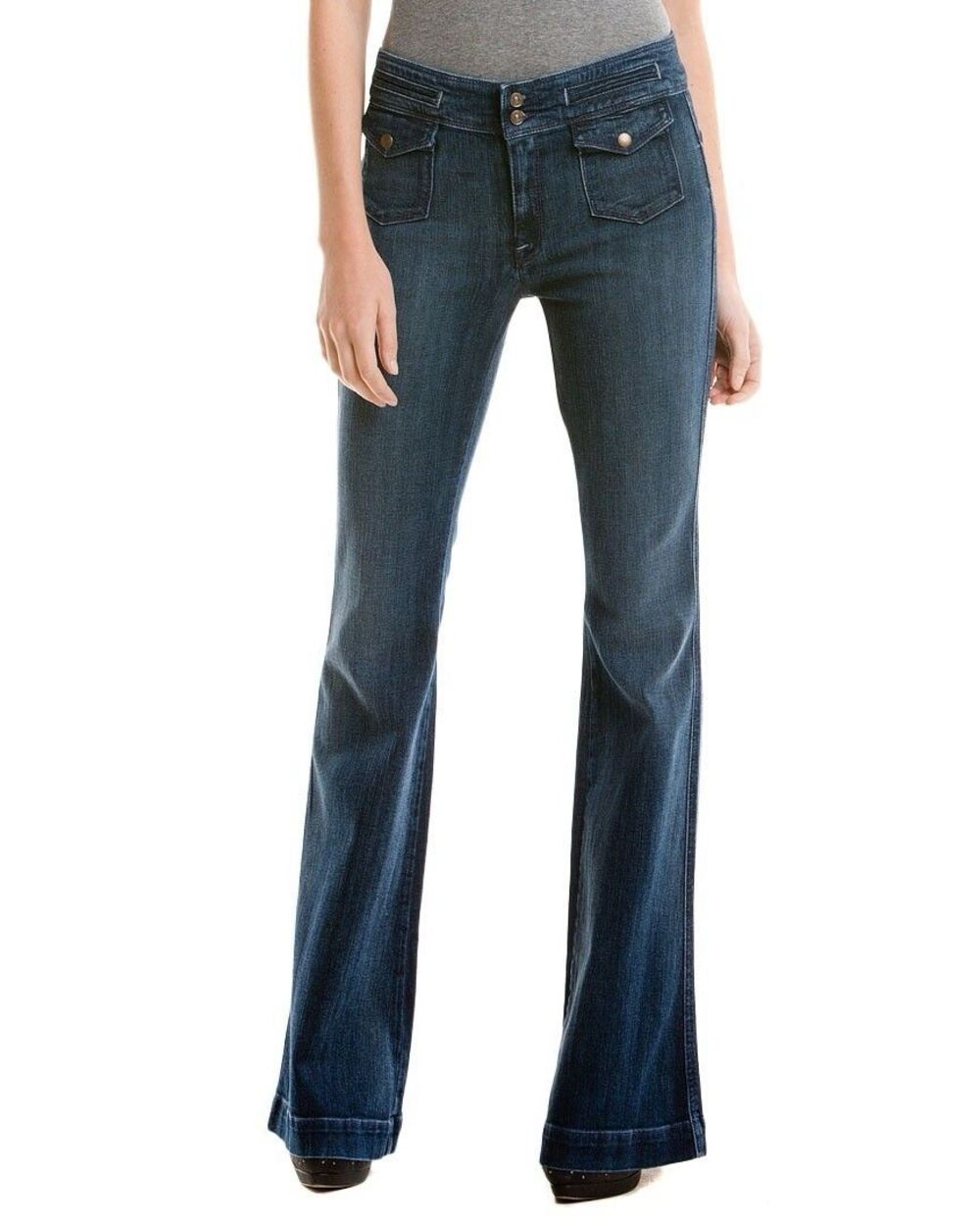 7 For All Mankind Size 27 EUC $215 ERIN Skinny Jean Boho Flare Dark Wash Jeans